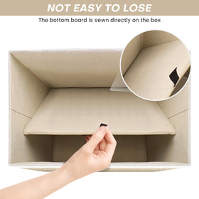 Bagnizer lid with Velcro closure on beige bin, keeps contents protected.