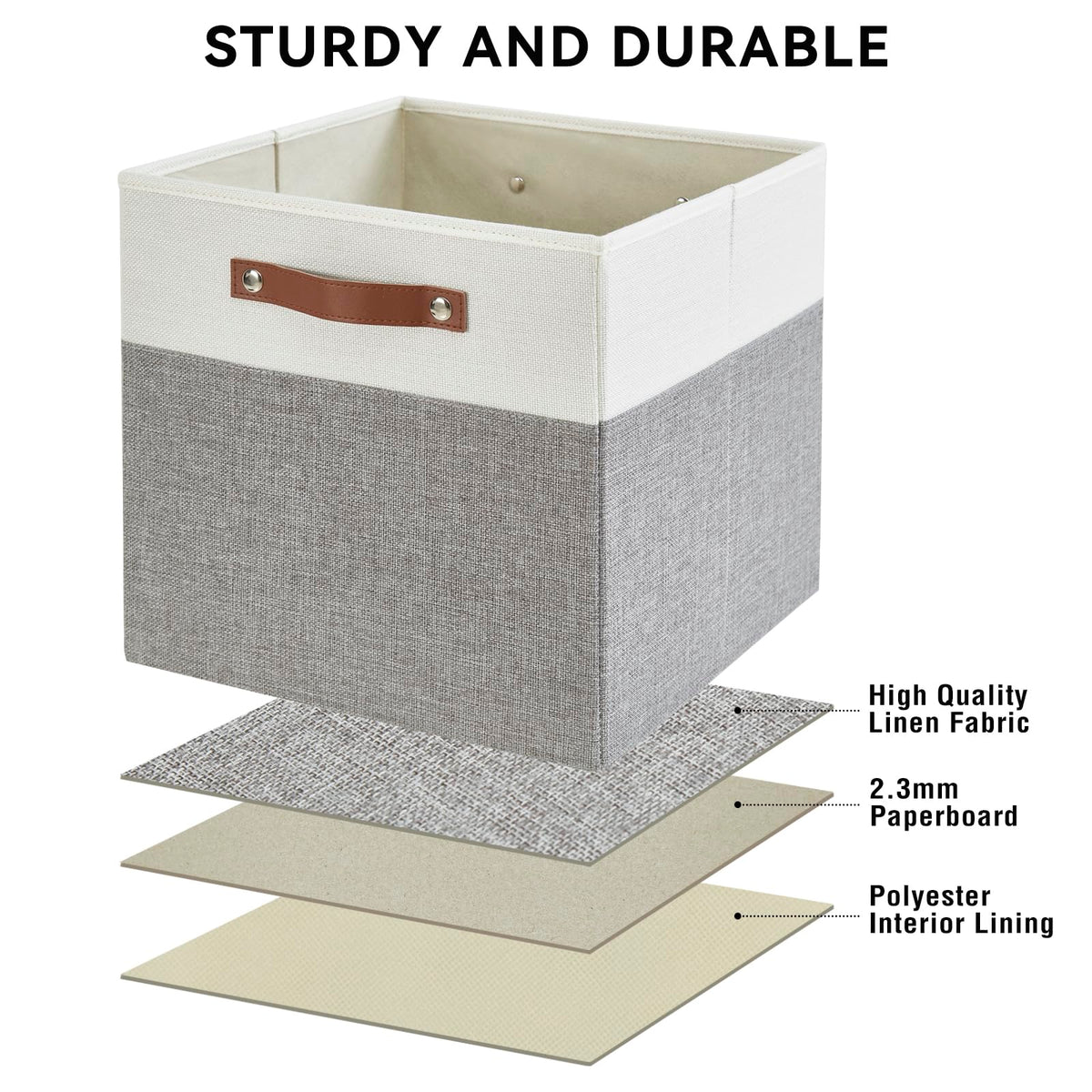 Bagnizer linen fabric bin with a supportive bottom keeps contents neatly in place.