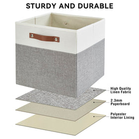 Bagnizer linen fabric bin with a supportive bottom keeps contents neatly in place.