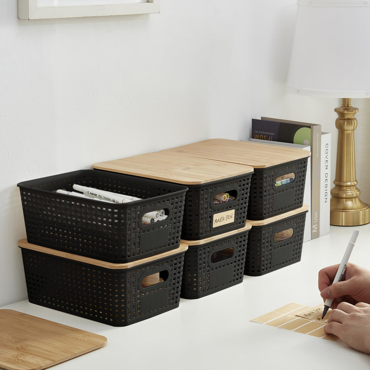 Bagnizer 6-pack storage solution suited for bathroom, office, and closet.