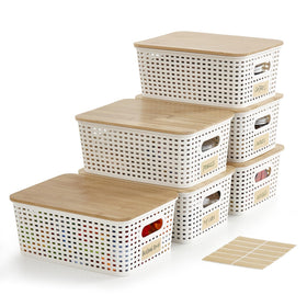 Bagnizer small bin with bamboo lid close-up for neat desk organization and scent-free storage.