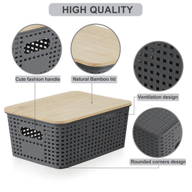 Bagnizer stackable bin on shelf demonstrates space-saving organization.