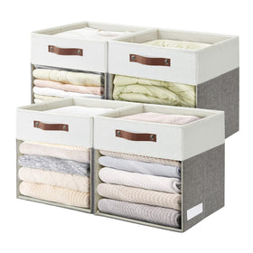 Bagnizer storage cubes with linen fabric and clear window for quick visibility
