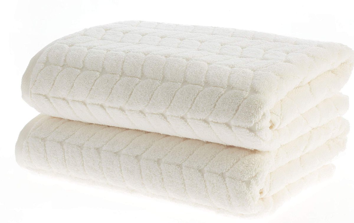 Bagno Milano cream towels close-up highlights plush jacquard weave and soft feel.
