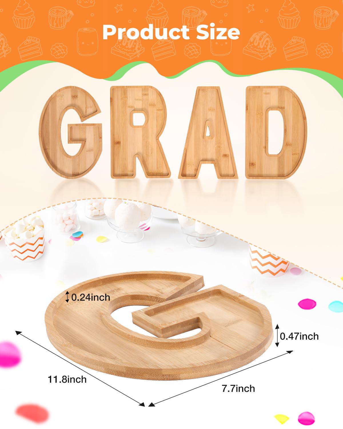 Bagrox Grad letters board filled with treats for catering events.