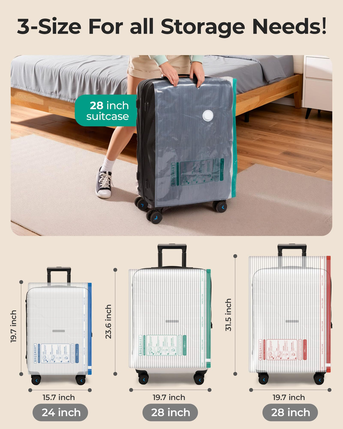 BAGSMART 4000Pa compression demonstrates high-speed space saving in seconds.