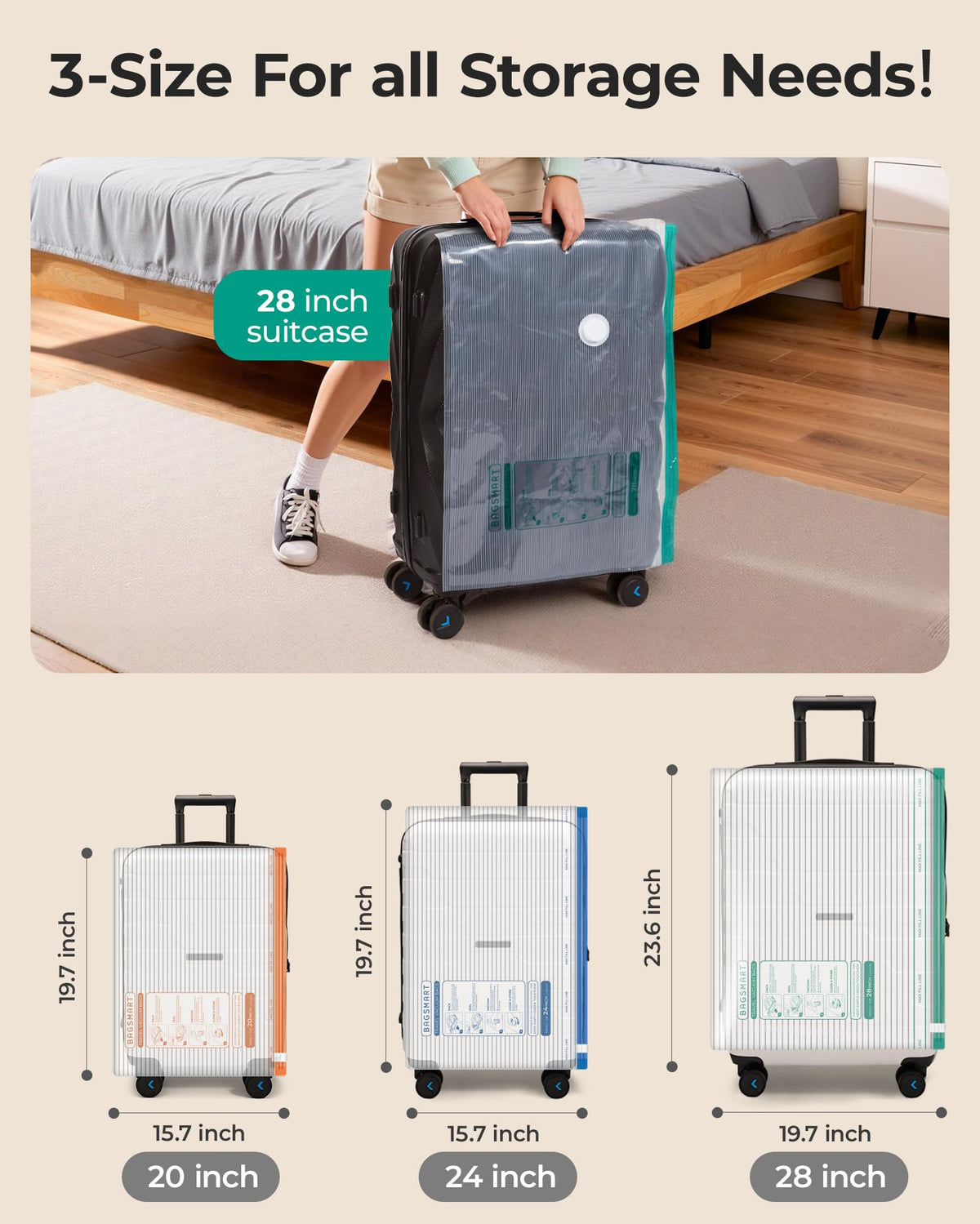 BAGSMART durable PA+PE material vacuum bags resist tears during travel
