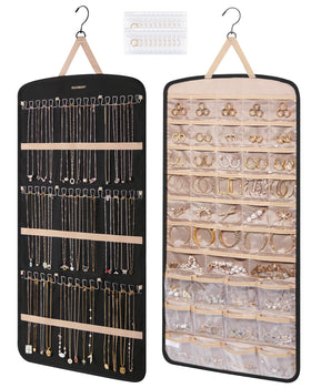 BAGSMART Hanging Jewelry Organizer front view with 42 pockets for easy access.