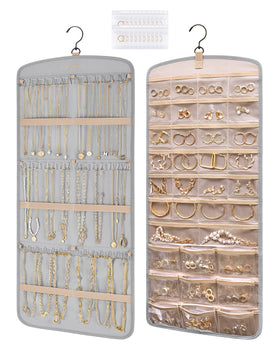 BAGSMART hanging jewelry organizer front view for easy access to pockets.