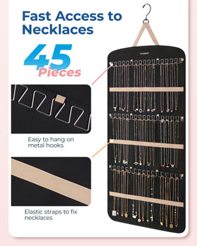 BAGSMART organizer with rotating two-sided hanger saves closet space and untangles necklaces.