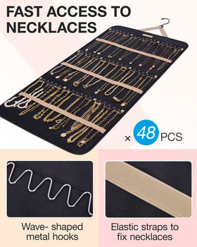 BAGSMART organizer roll back view showing necklace capacity and hook layout