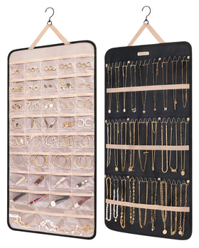 BAGSMART hanging jewelry organizer roll front view with ample pockets for small items