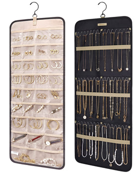 BAGSMART hanging jewelry organizer side view with 32 pockets for rings and earrings