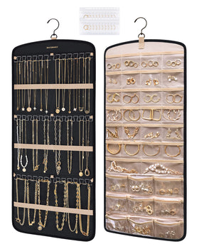 BAGSMART hanging jewelry organizer side view with dual storage and easy access