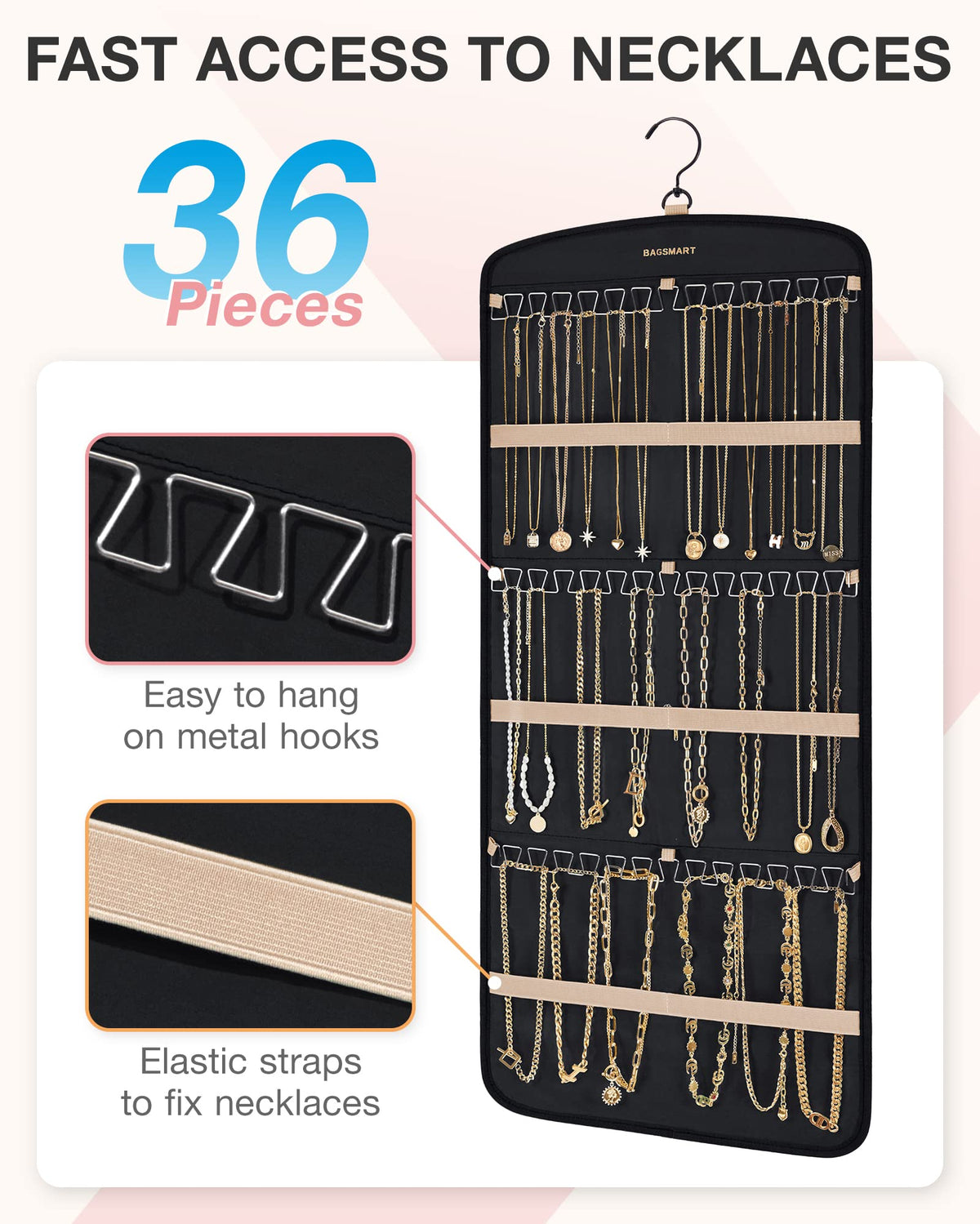 BAGSMART jewelry roll for travel with sealed bags protects items on trips