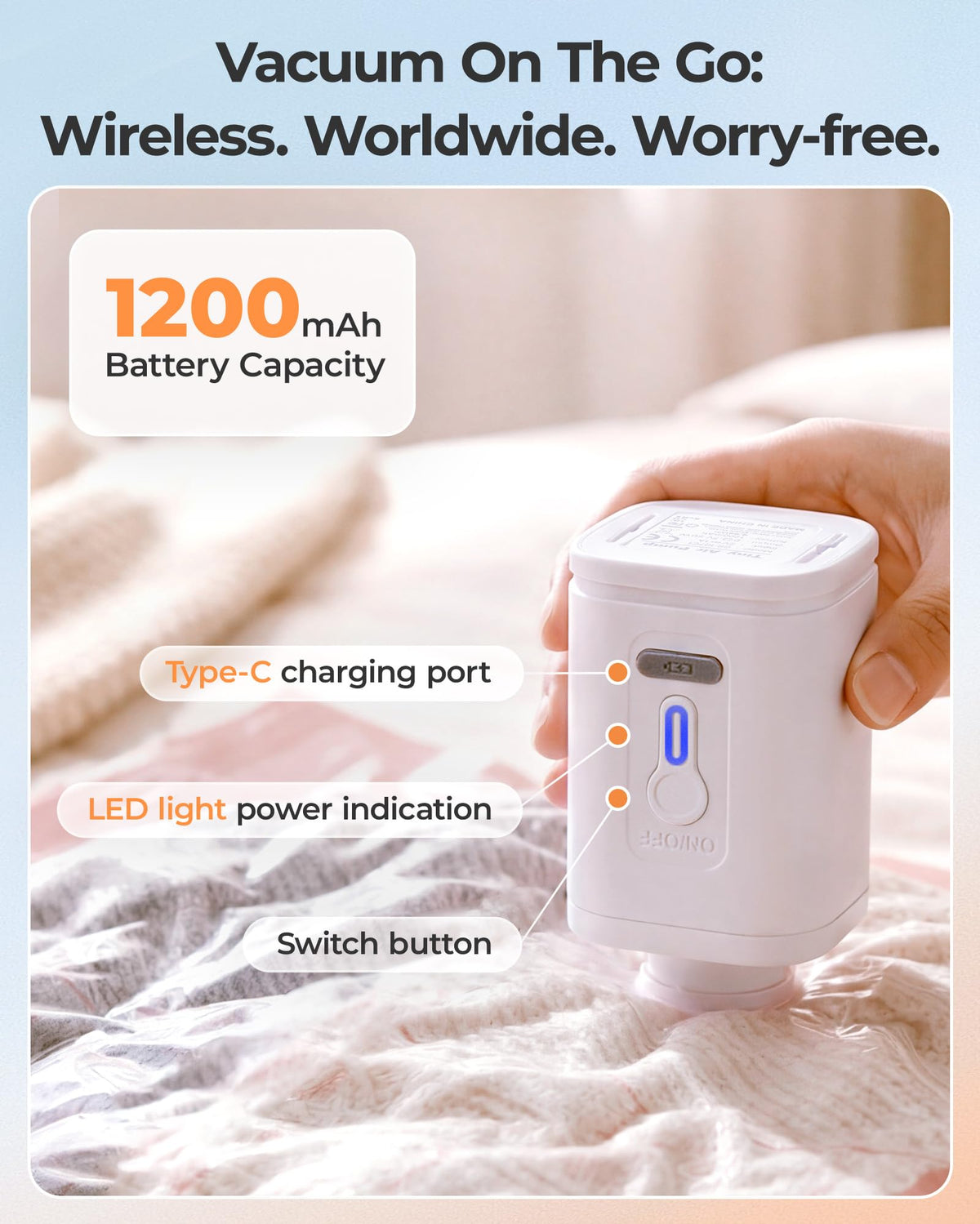 BAGSMART portable electric pump speeds air removal for efficient packing