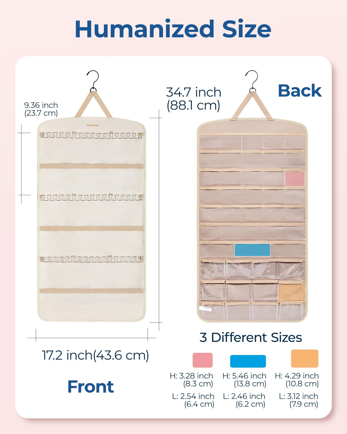 BAGSMART premium polyester PVC and metal hooks ensure durable, long-lasting organization.