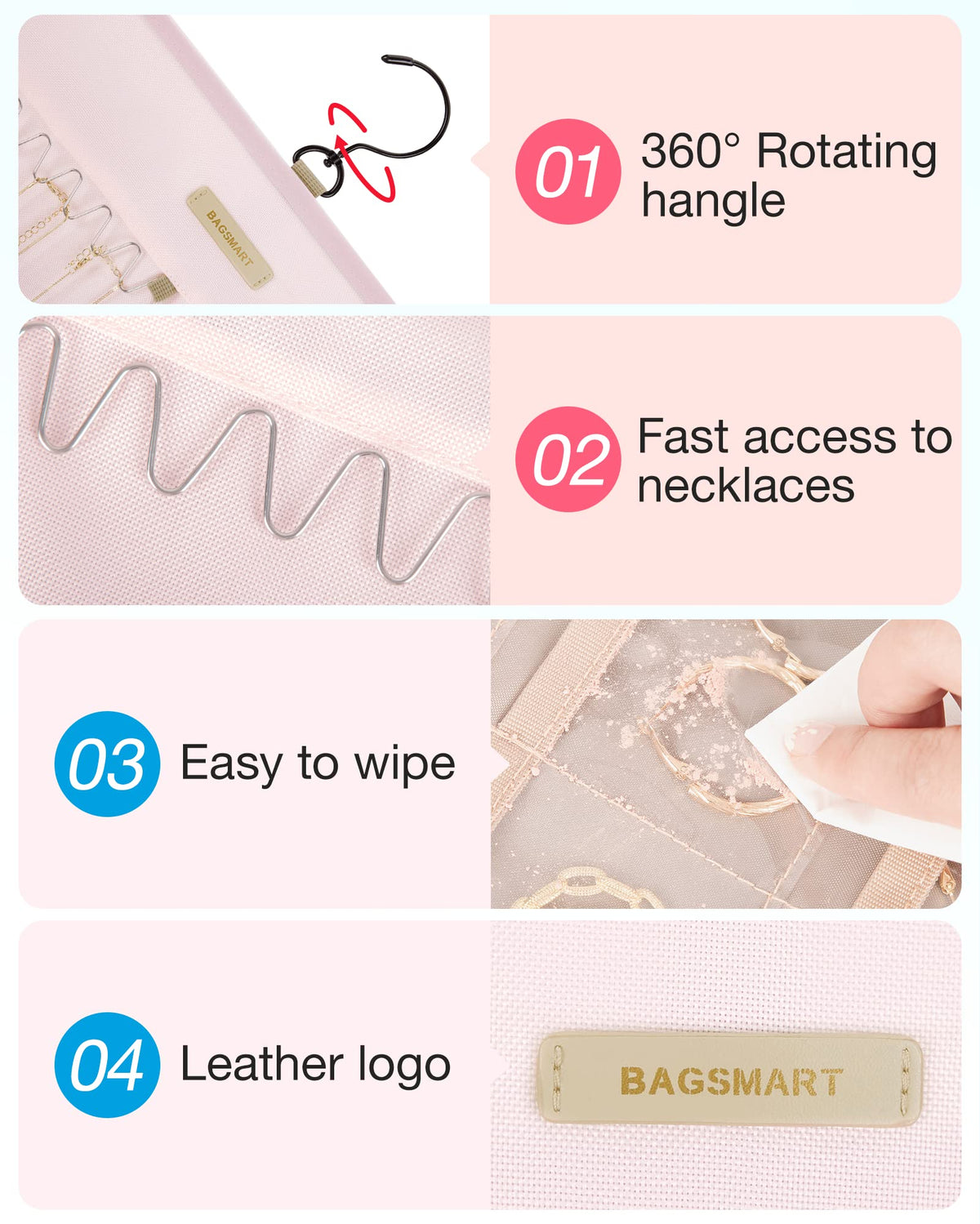 BAGSMART transparent pocket grid ensures quick item visibility and access.