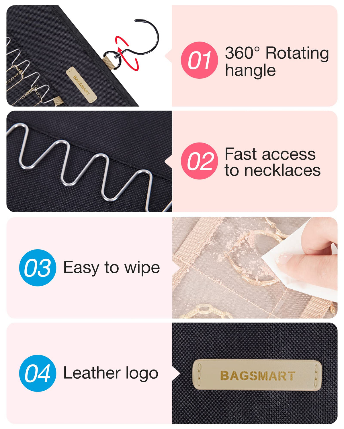 BAGSMART transparent pocket grid for quick item visibility