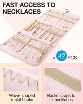 BAGSMART two-side jewelry holder rotating hanger highlighting convenient necklace organization.