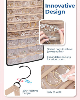 BAGSMART two-sided design holds 39 necklaces on the opposite side.