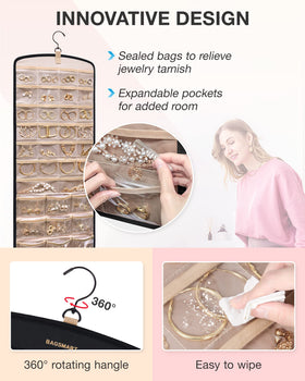 BAGSMART two-sided storage displaying necklaces neatly and tangle-free