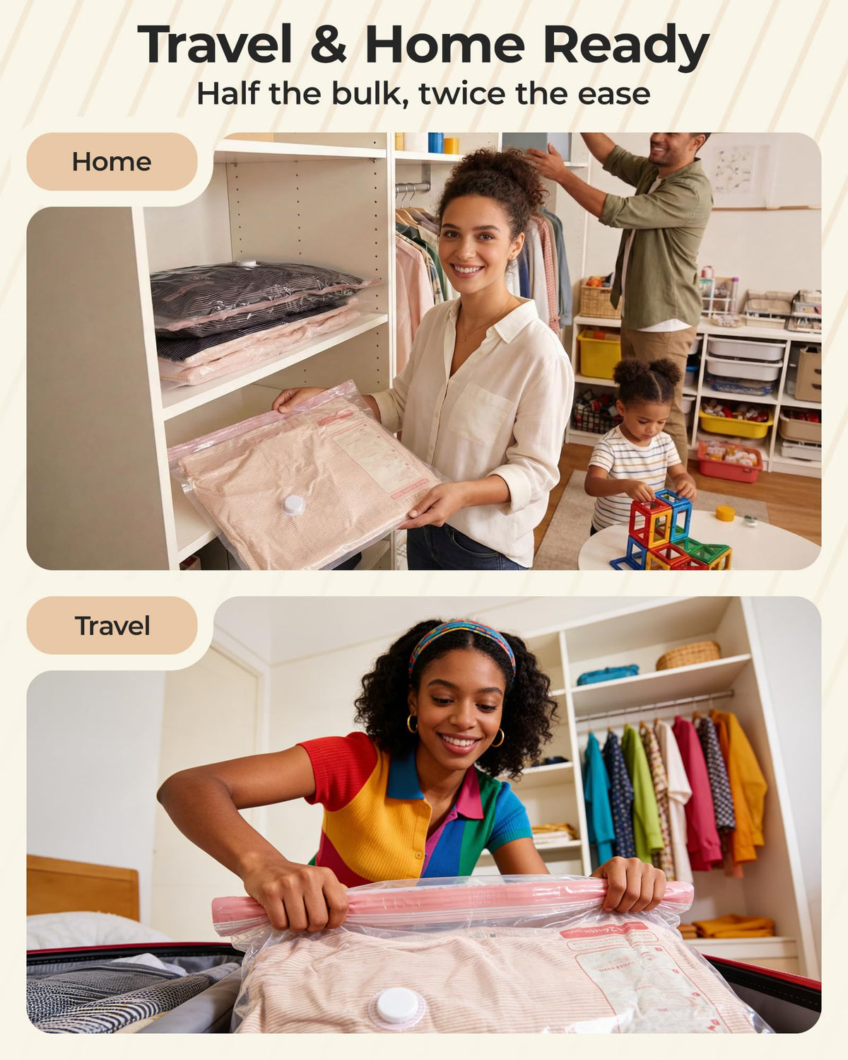 BAGSMART reinforced PA+PE material provides durable storage on trips.