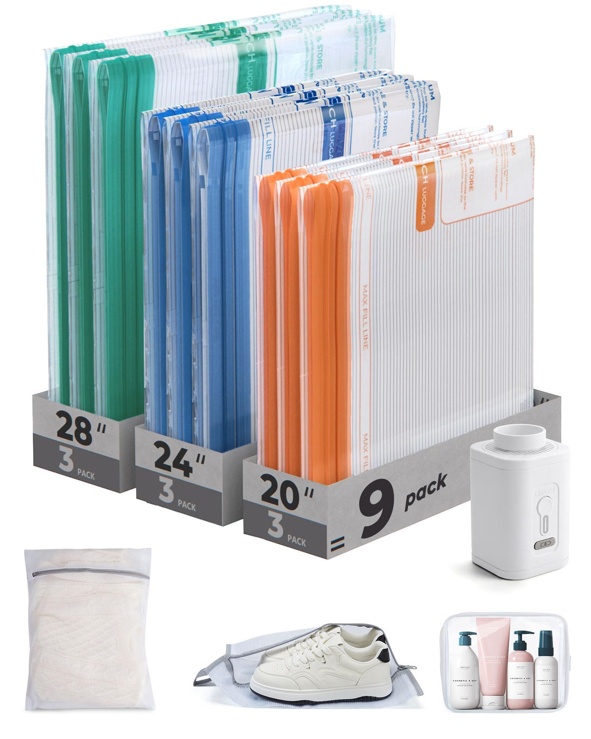 BAGSMART travel vacuum bags color-coded kit for fast packing and easy organization