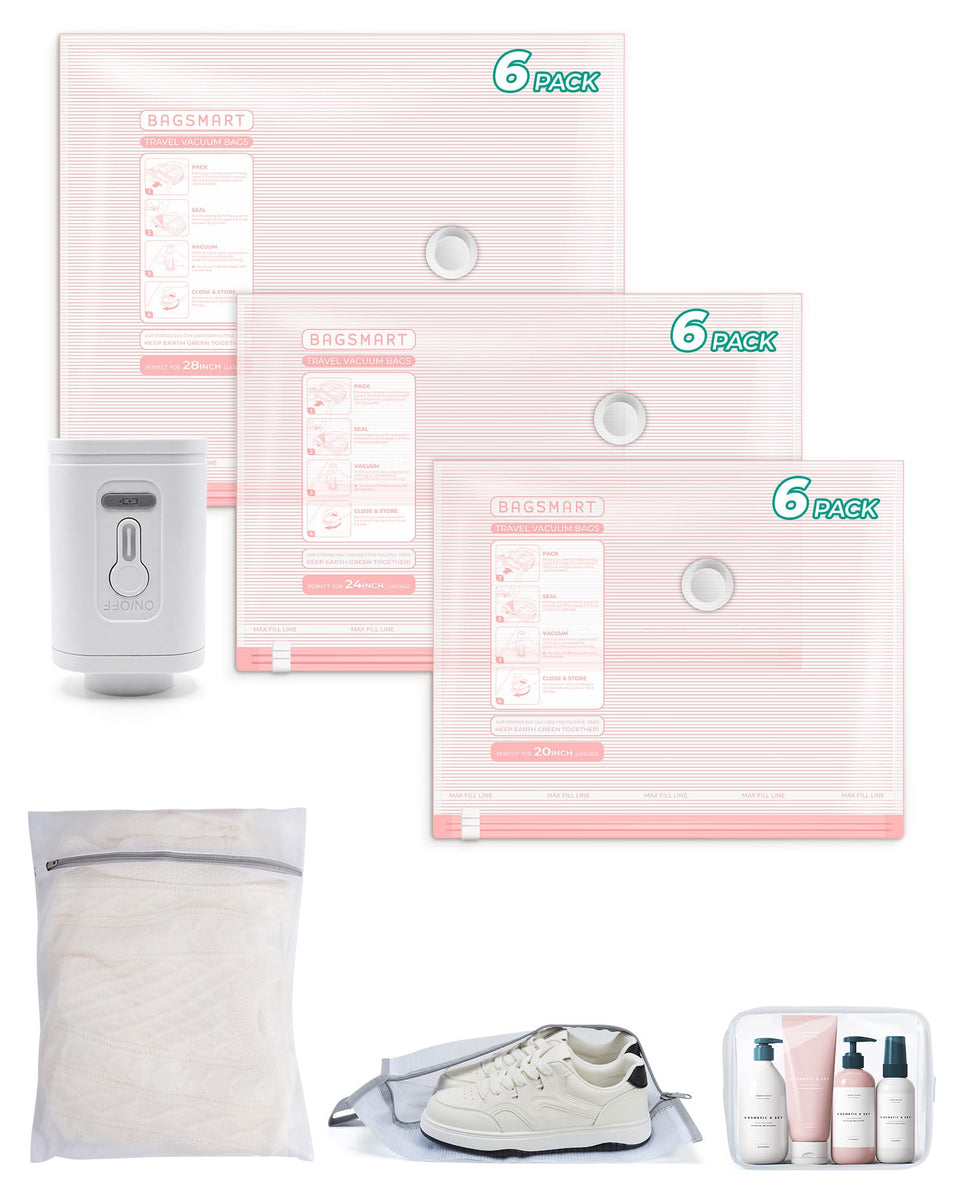 BAGSMART vacuum bags travel kit front view for organized, space-saving packing.