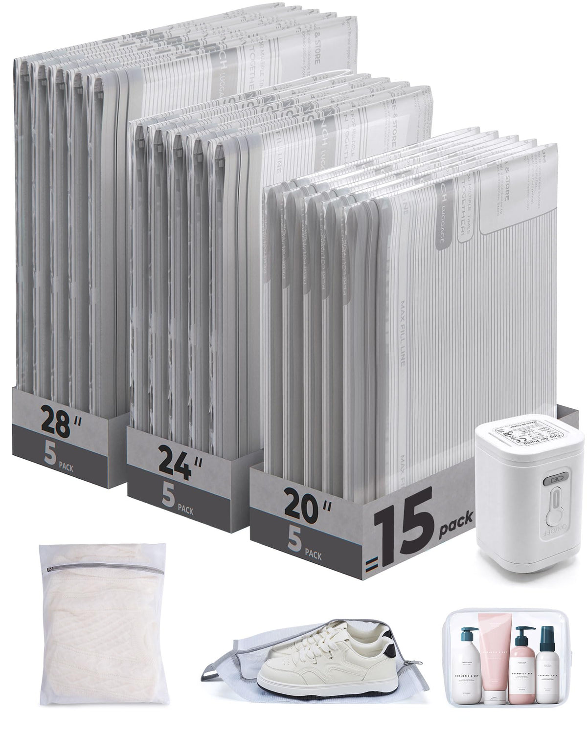 BAGSMART vacuum bags travel kit helps organize luggage for efficient packing.