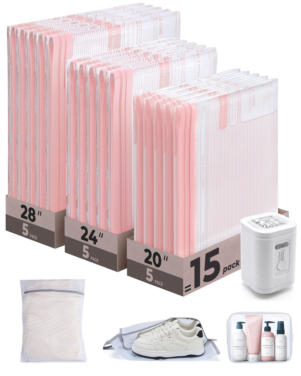 BAGSMART vacuum bags travel kit neatly organizes clothes for compact packing.