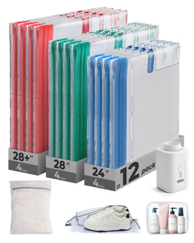 BAGSMART Vacuum Bags travel kit shows color-coded sizes for easy packing.