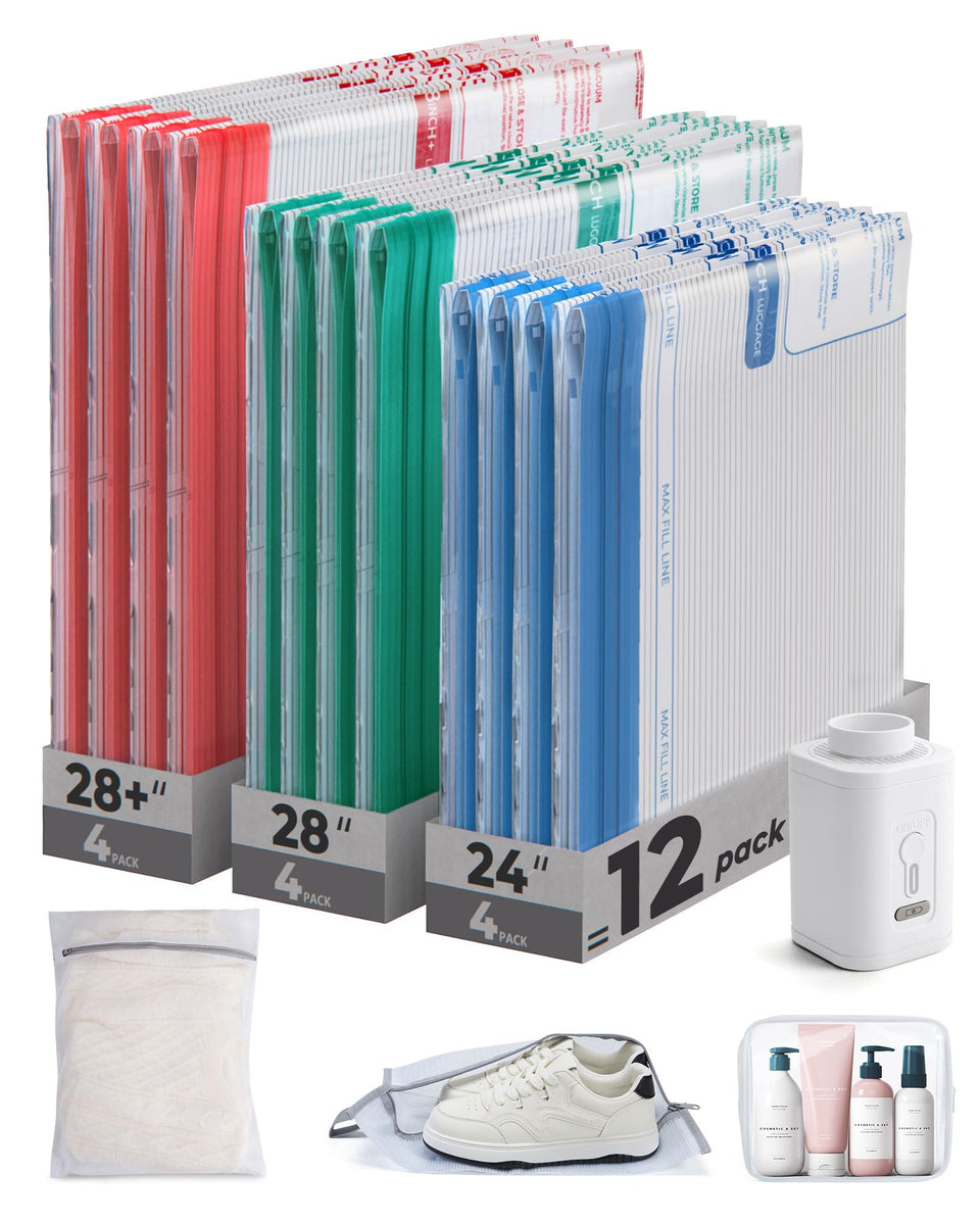 BAGSMART Vacuum Bags travel kit shows color-coded sizes for easy packing.