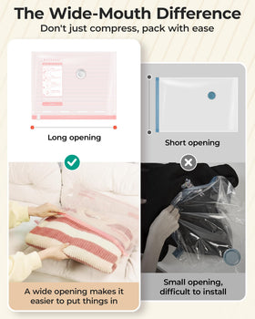BAGSMART wide-mouth bag fits bulky clothing for easy packing.