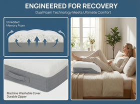 Baibu memory foam leg elevation pillow close-up foam-layer detail, showing elasticity.