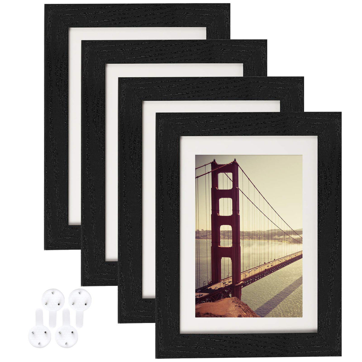 BAIJIALI 5x7 frame set of 4 with black wood pattern front view for display.