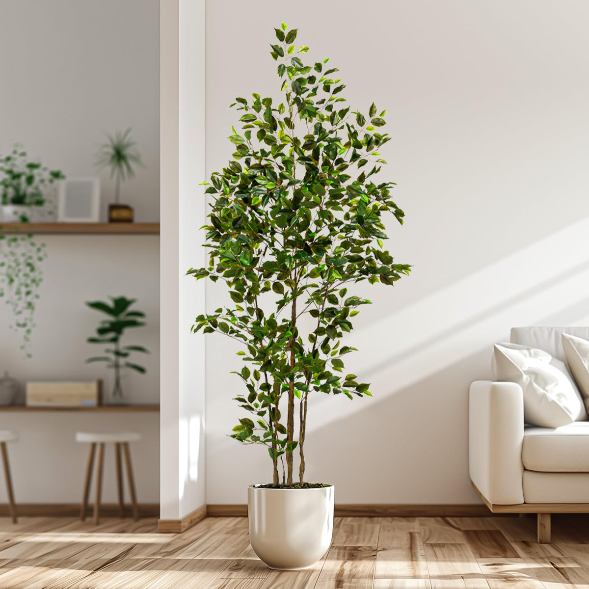 Bailikang artificial ficus tree with cement planter stabilizes tall decor