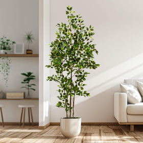 Bailikang artificial ficus tree with cement planter stabilizes tall decor