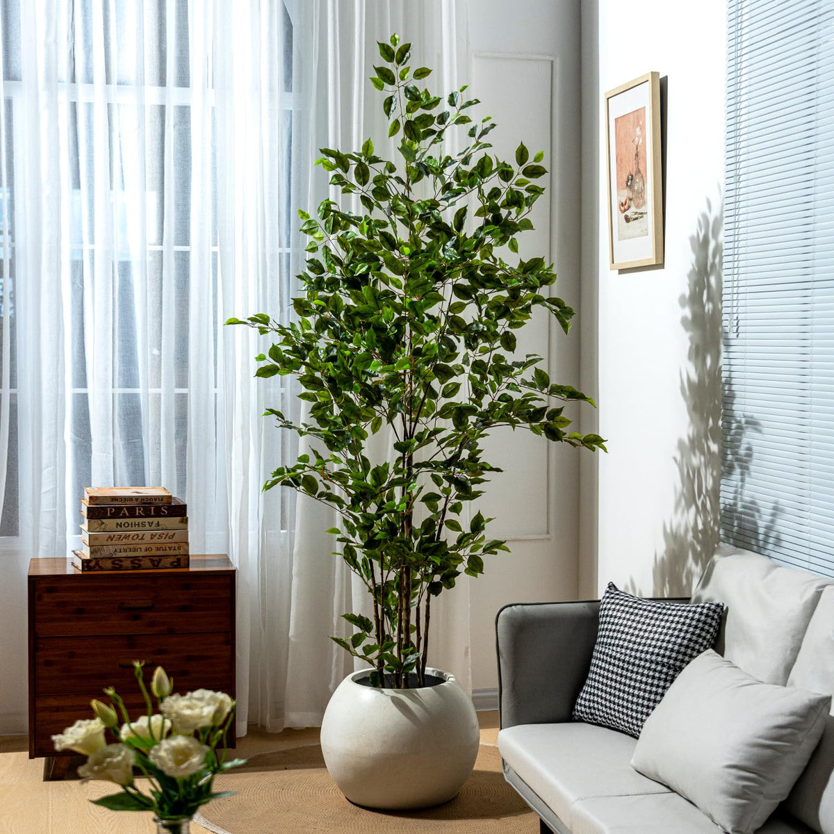 Bailikang ficus tree trunk closeup highlights textured trunk for realistic appeal