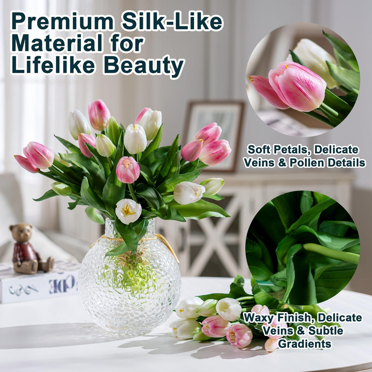 Bailikang Tulips hand-dyed stems showcase eight-layer texture for natural appearance.