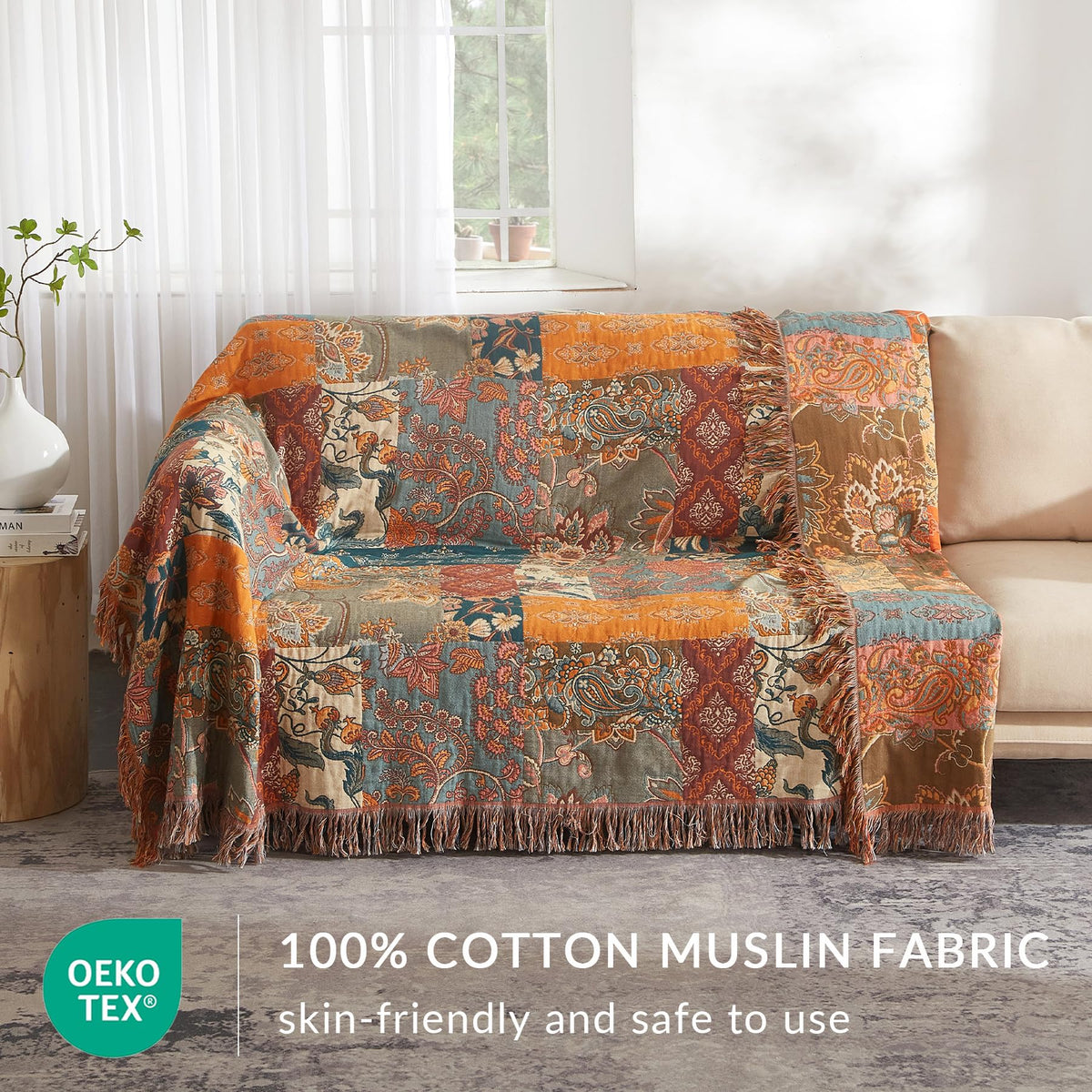 Bailix woven quilt blanket shows soft muslin texture for year-round comfort