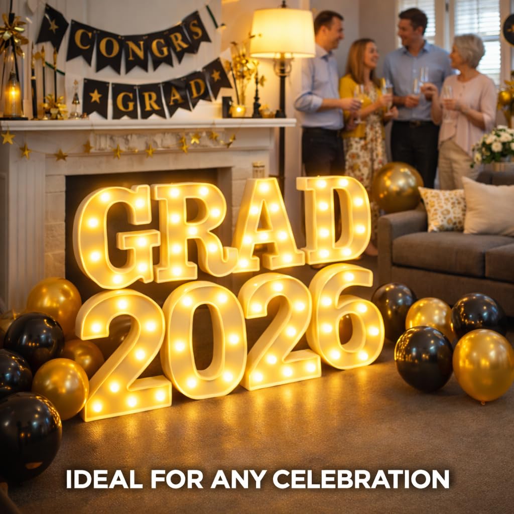 BainGesk Grad 2026 letters battery-powered for easy setup