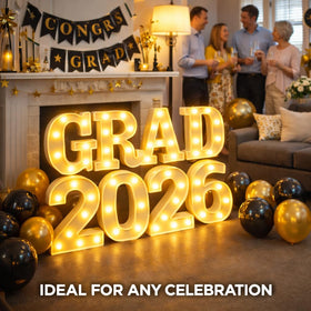 BainGesk Grad 2026 letters battery-powered for easy setup