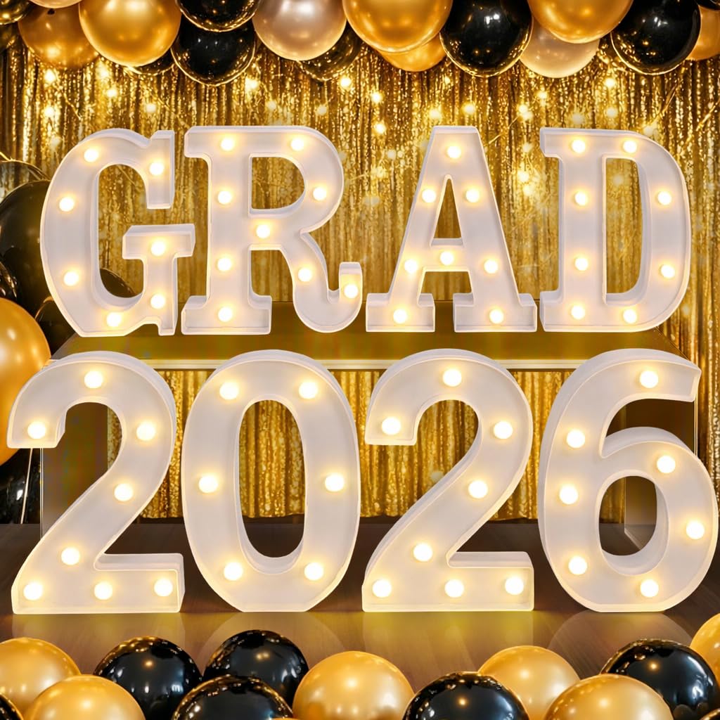 BainGesk Grad 2026 letters display bright graduation vibes for photo backdrops