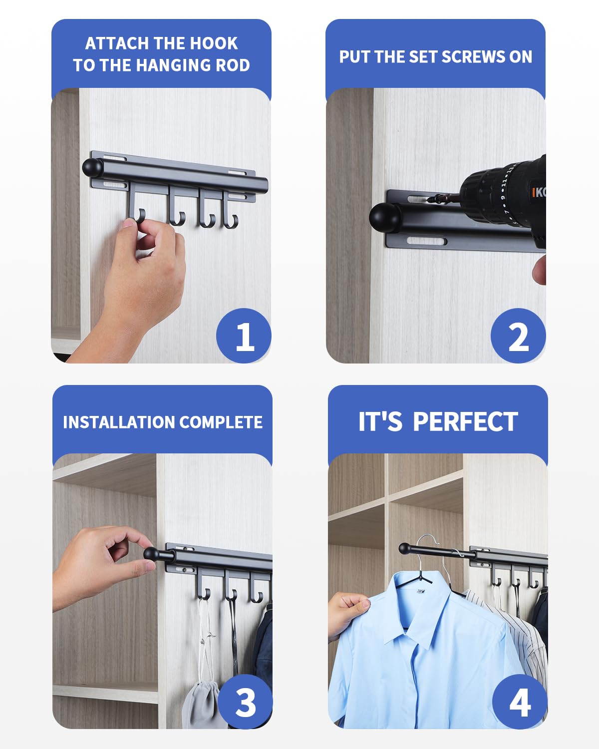BaiNong valet rod installed on left side demonstrating versatile mounting options.