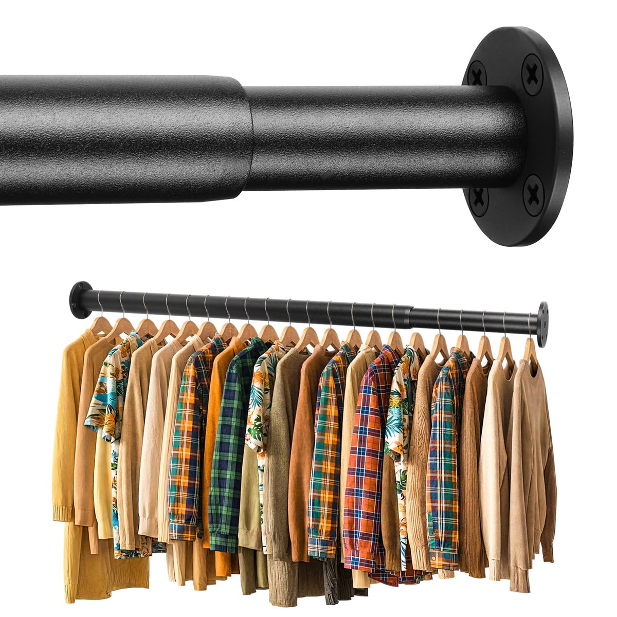 BaiNong adjustable closet rod 17-56 inch black, ideal for flexible wardrobe spacing.