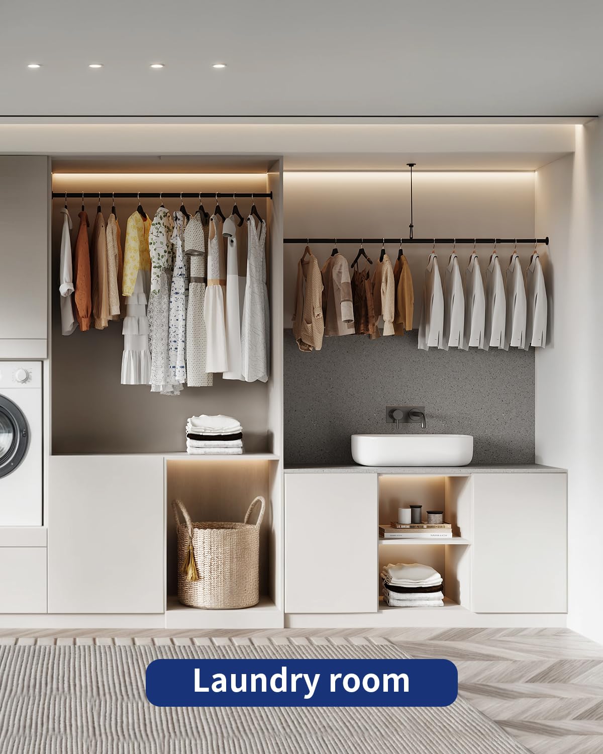 BaiNong rod shown in a closet for organized outfits.
