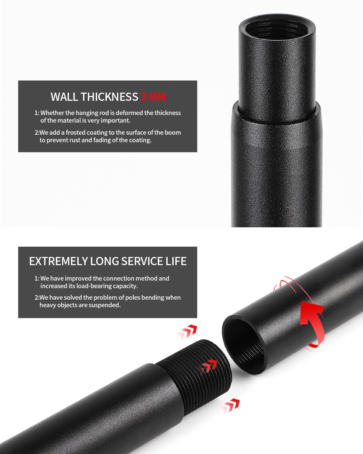 BaiNong heavy-duty rod supports up to 120 lbs with proper screws.