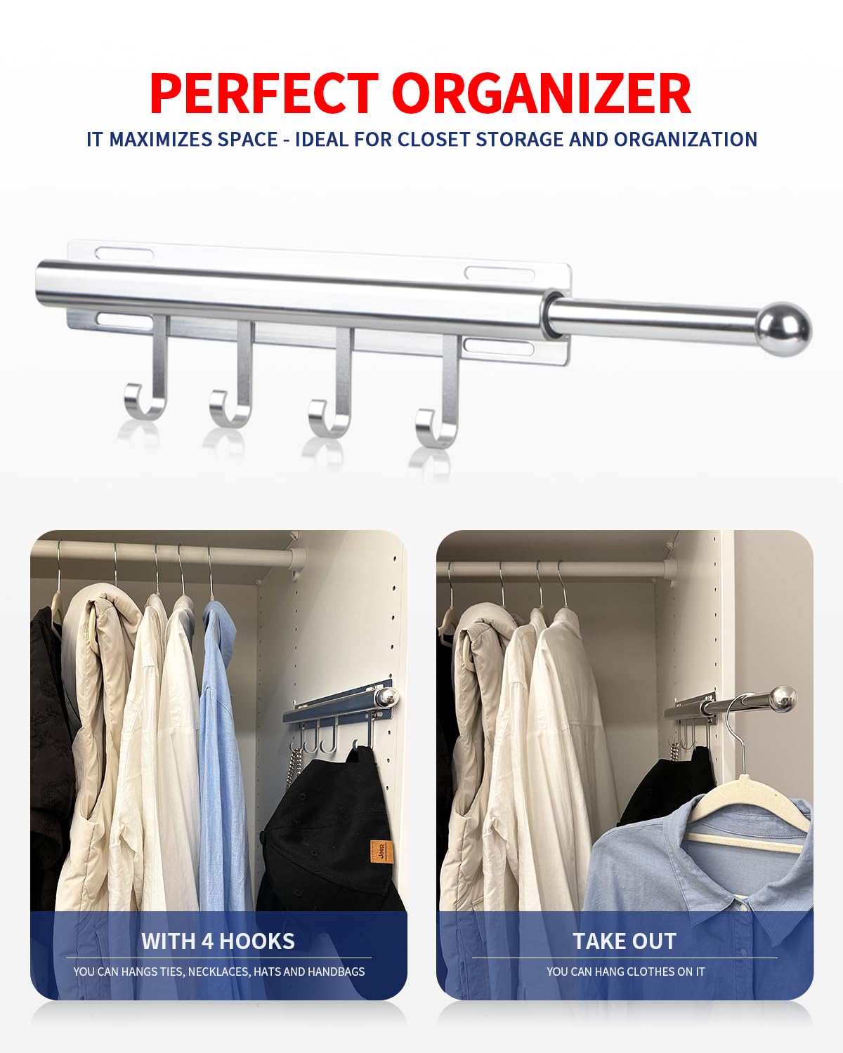 BaiNong pull-out closet valet rod with smooth sliding action