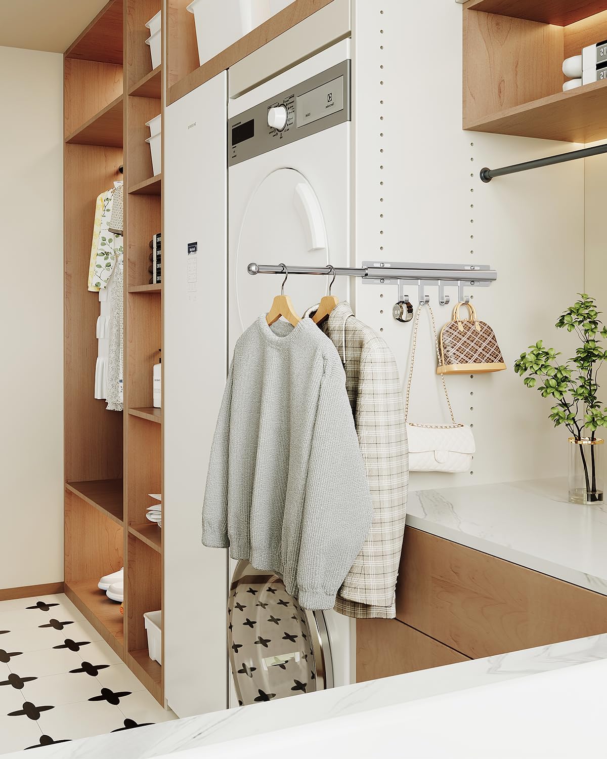 BaiNong valet rod used to air-dry shirts and organize outfits.